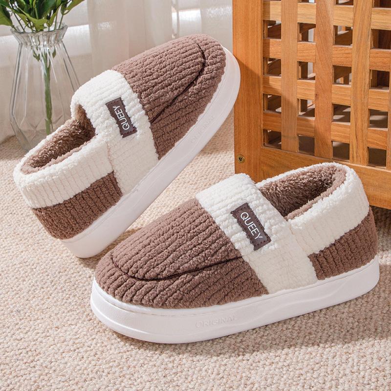 Plush cotton slippers women's new winter indoor home warmth thick bottom non-slip couple cotton drag men