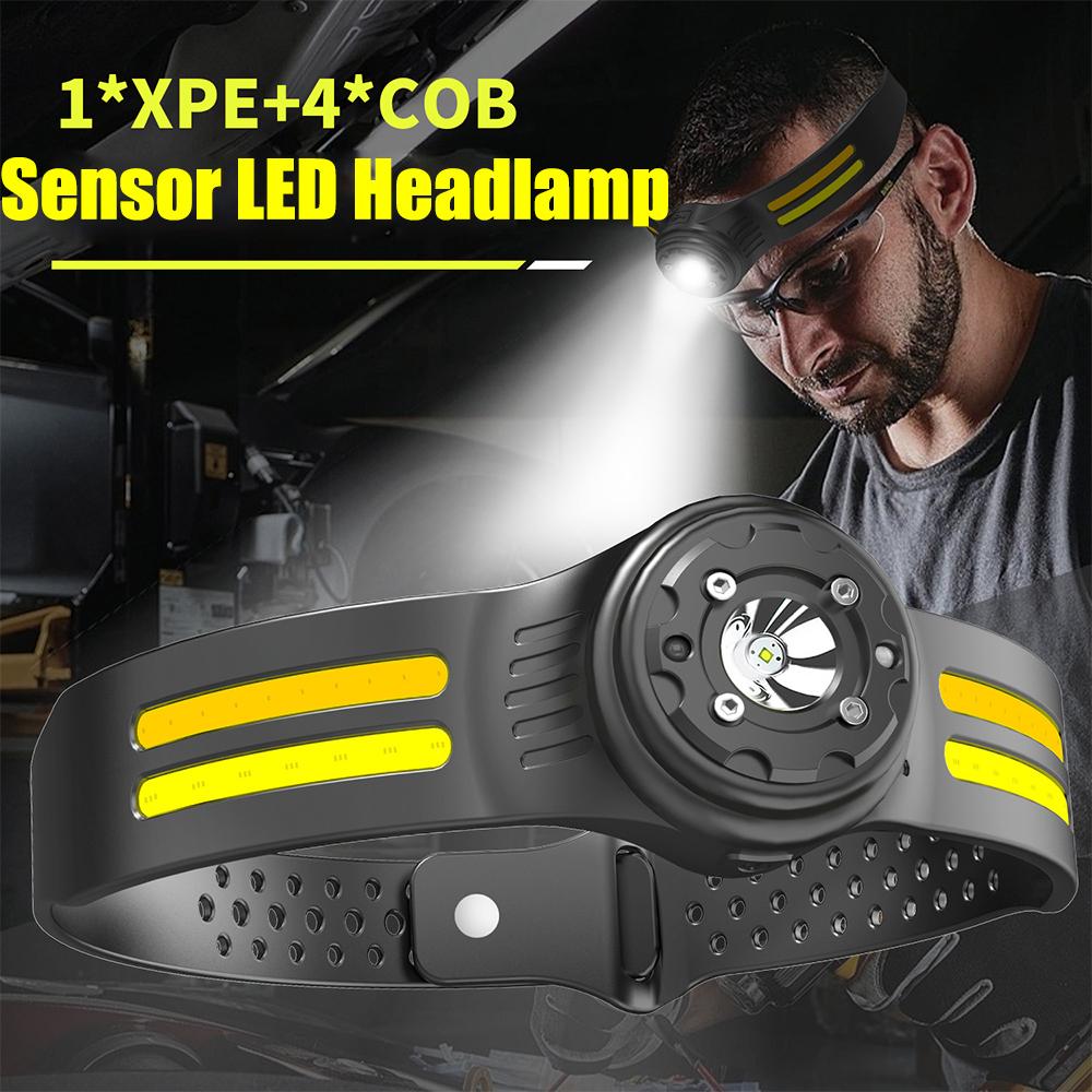 

Most Powerful COB LED Headlamp USB Rechargeable 6 Modes Headlight IR Motion Sensor Head Lamp Waterproof Head Light Strong Light