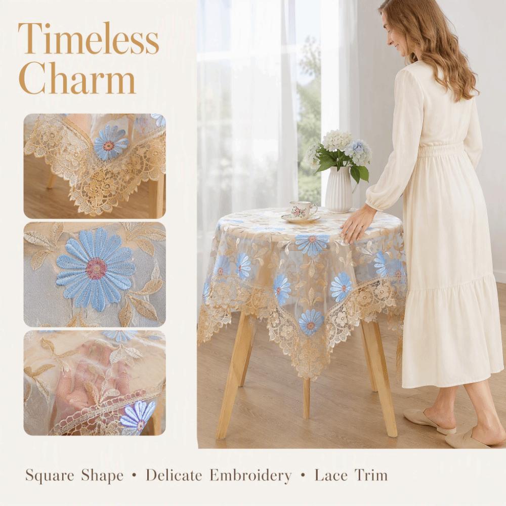 Durable Yarn Cloth Table Cloth Square Shape Pastoral Style Table Cover Fresh Design Lace Trim Desk Cover Dining Table