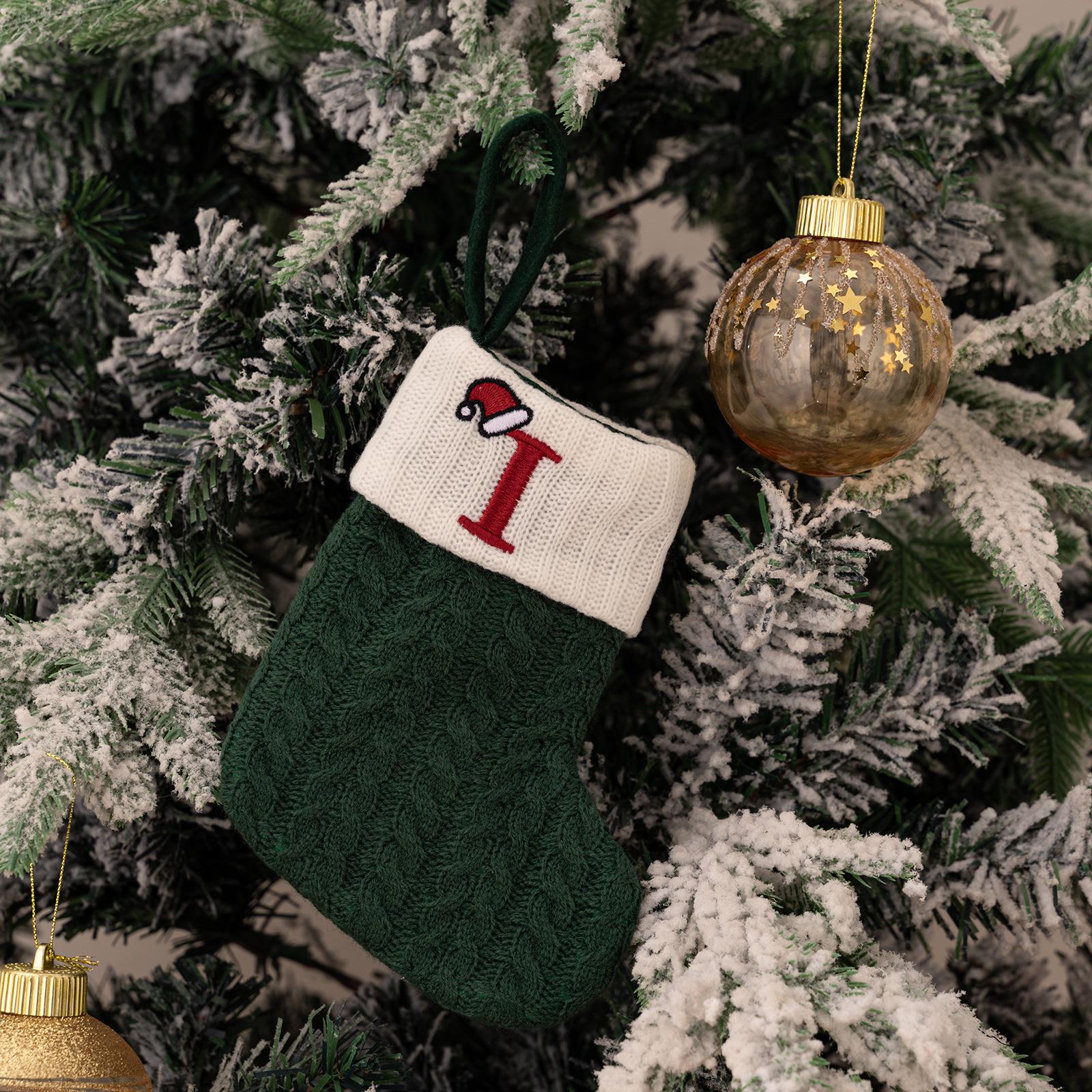 Haobei Green Knitted Christmas Stocking with Embroidered Lettering – Woolen Gift Bag Décor