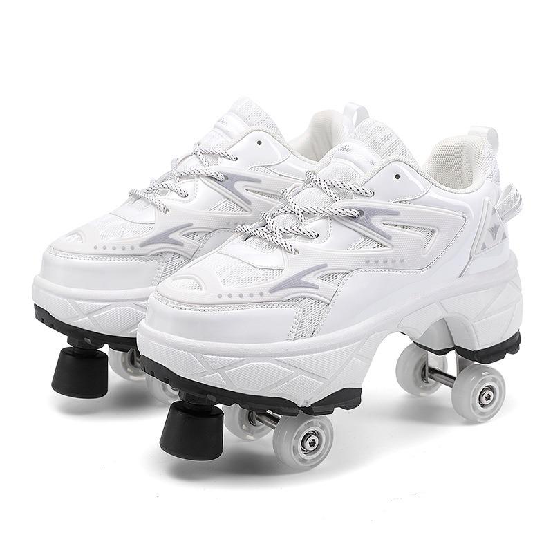 2025 New Dual-purpose Roller Skating Deformation Shoes Double Row Roller Skating Shoes Modified Version Four-wheel Running Shoes