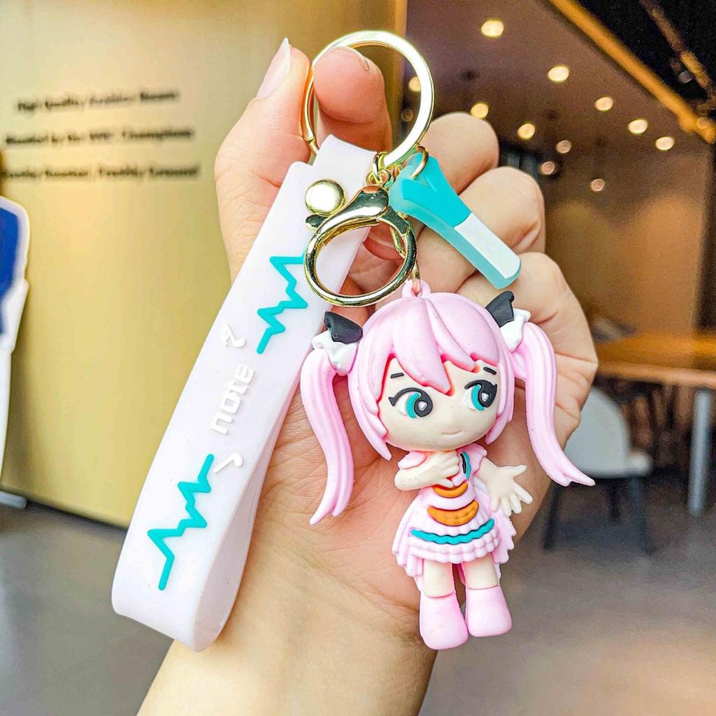 Anime Hatsune Miku Keychain Cute Cartoon Figure Keyring Bag Charm Car Accessory Gift for Fans Cosplay