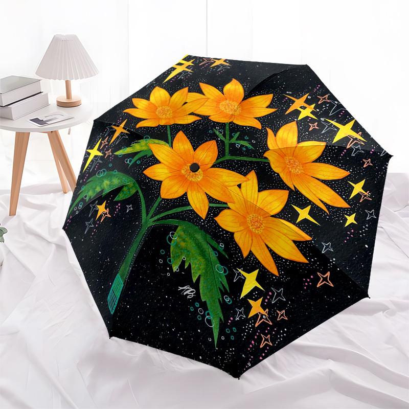 1pc Floral Constellation Artwork Umbrella with Plastic Handle,Suitable for All Seasons Home Travel Outdoor UmbrellaFP071