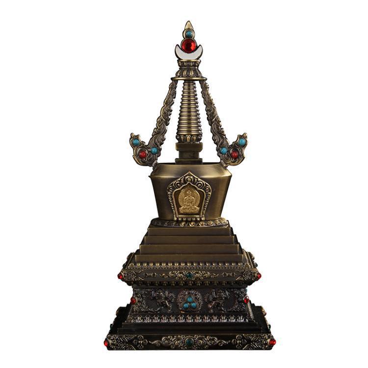 Stupa Sarira Tantrico Tibetano: Porta reliquie oro/bronzo per decorazione buddista domestica.