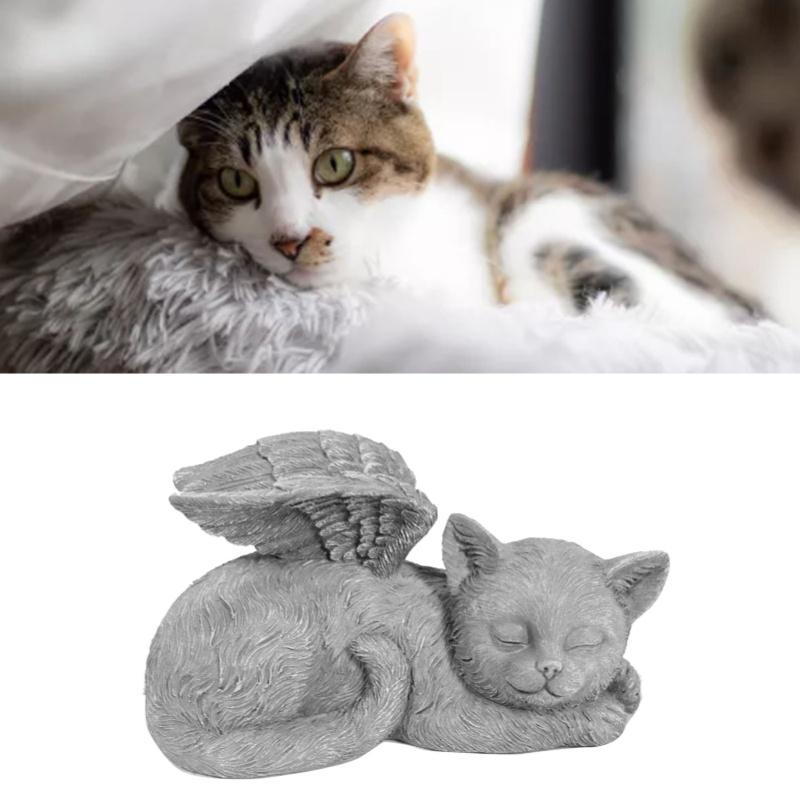 Pet Memorial Statue Resin Sleeping Pet Angel Garden Sculpture For Pet Memorial Gravestone Ornament Angel Cat