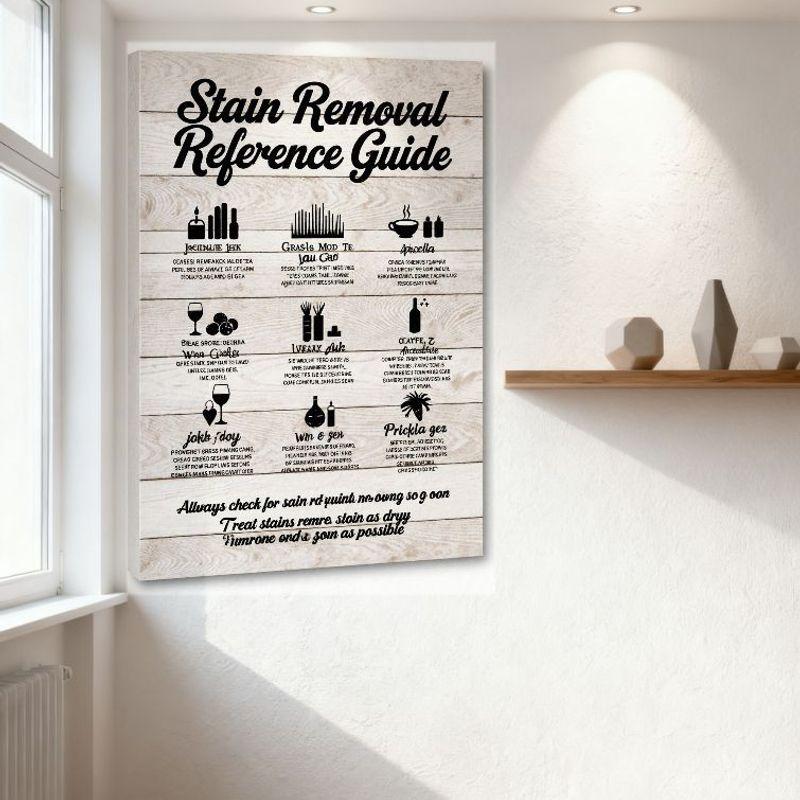Stain Removal Reference Guide Wooden Pattern Metal Tin Sign - 9 Stain Removal Methods with Icons, Dry Stain Treatment Reminder,