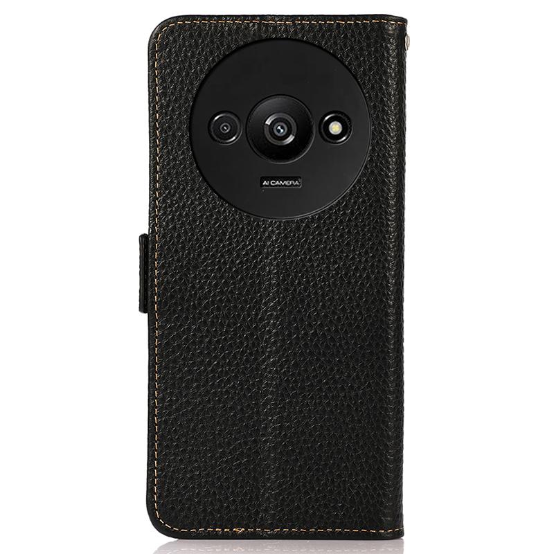 KHAZNEH Voor Xiaomi Redmi A3/Poco C61 4G Magnetische Mobiele Telefoonhoes Echt Koeienleer RFID-Blokkerende Hoes