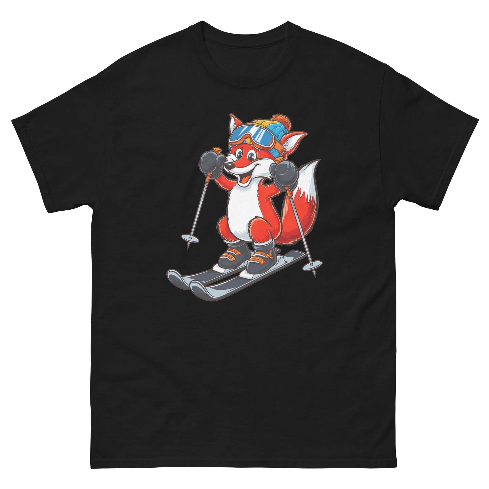 Fox Skiing Skier Fun Cartoon Ski Shirt T-Shirt 2XL