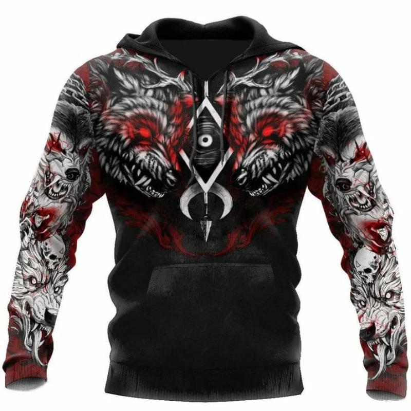 Jeseň a zima Pánske mikiny s kapucňou Zvierací vlčí vzor 3D tlač Dlhý rukáv Voľný Street Fashion Pulover Pánske oblečenie 6XL