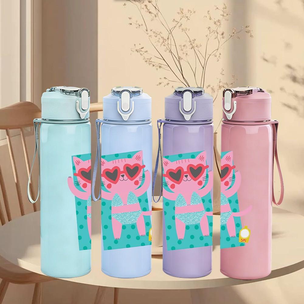 1PC Pink Phone Cartoon Pattern 750ml Color Plastic Sports Water Bottle Leakproof Flip Straw Lid Suitable for Sports Office Home Use