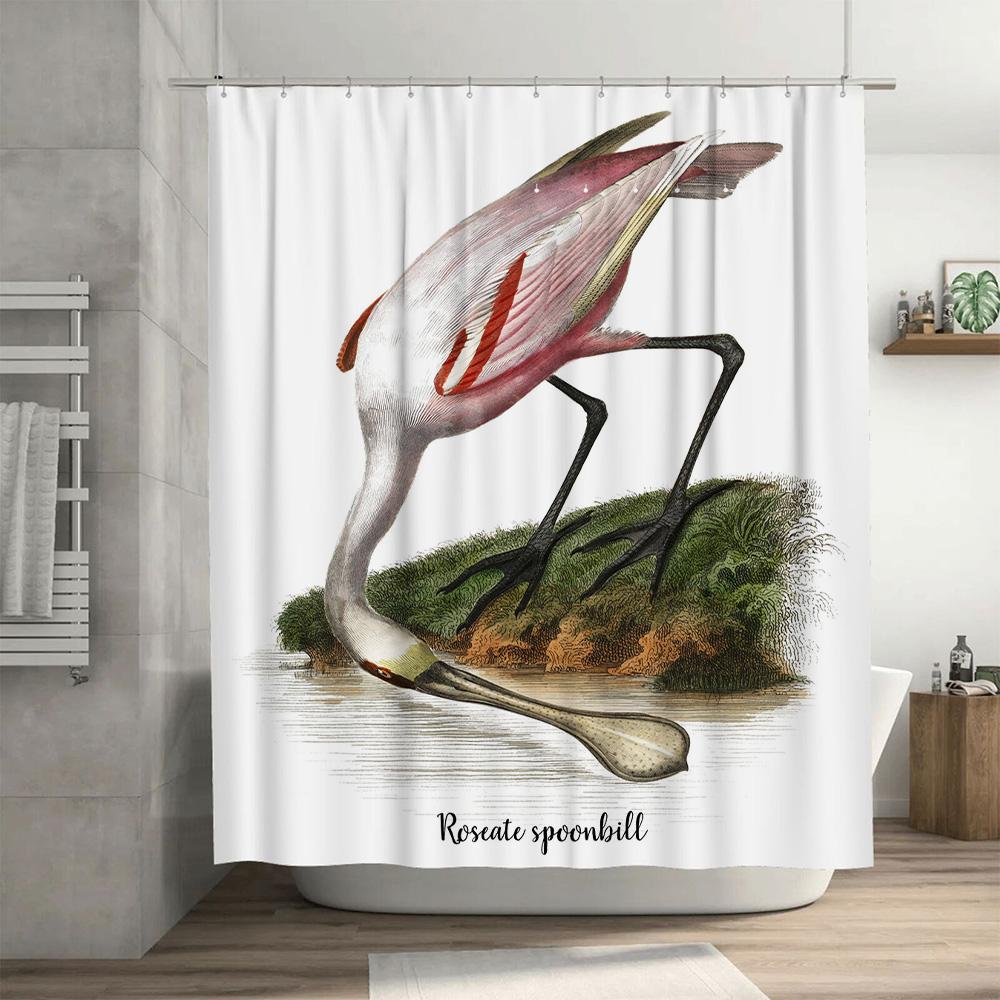 Reddish Spoonbill Shower Curtain Pink Swan Feather Pattern Perfect for Bathrooms Home Decor Roseate Spoonbill Print Waterproof F
