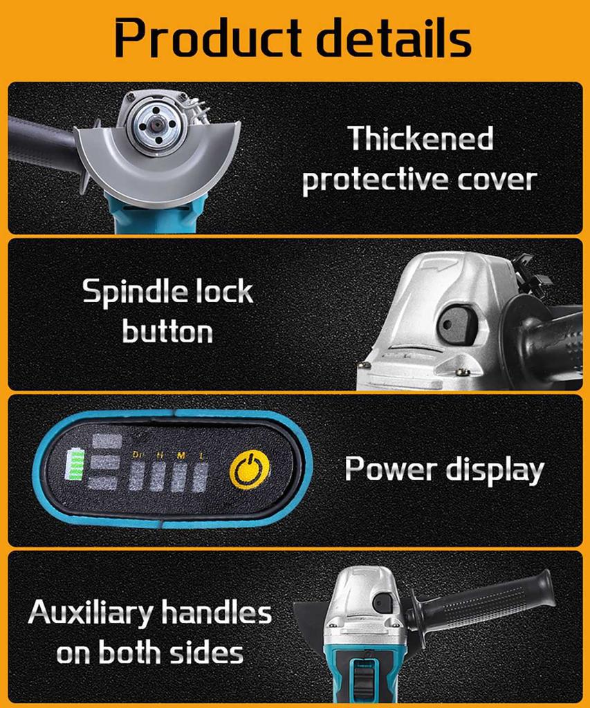 21V Brushless Angle Grinder Brushless Polishing Machine Handheld Rechargeable Electric Power Tools for Makita Battery pin