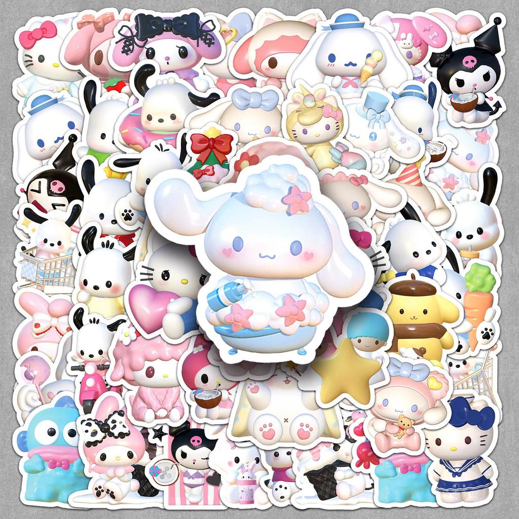 50 Sheets 3D Sanrio Stickers Collection - Japanese/Korean Animation Merchandise for Journaling and Stationery