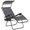 Foldable Reclining Garden Chair with Headrest, Zero Gravity Deck Sun Lounger Seat Chair with Footrest, Armrest, Cup Holder & Canopy Shade, Grey