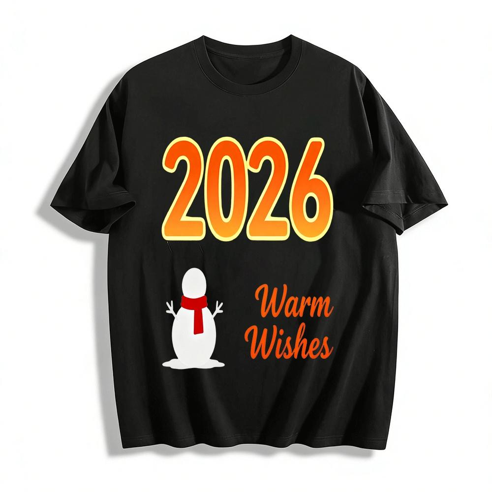 2026 Happy Holidays Christmas Themed Graphic Casual Loose Top Pure cotton T-shirt XXS