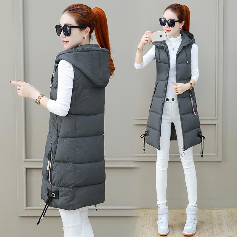 Autunno Inverno Donna Lungo Parka Gilet Caldo Cappuccio Piumino Parka Donna Senza Maniche Gilet Giacca Outwear