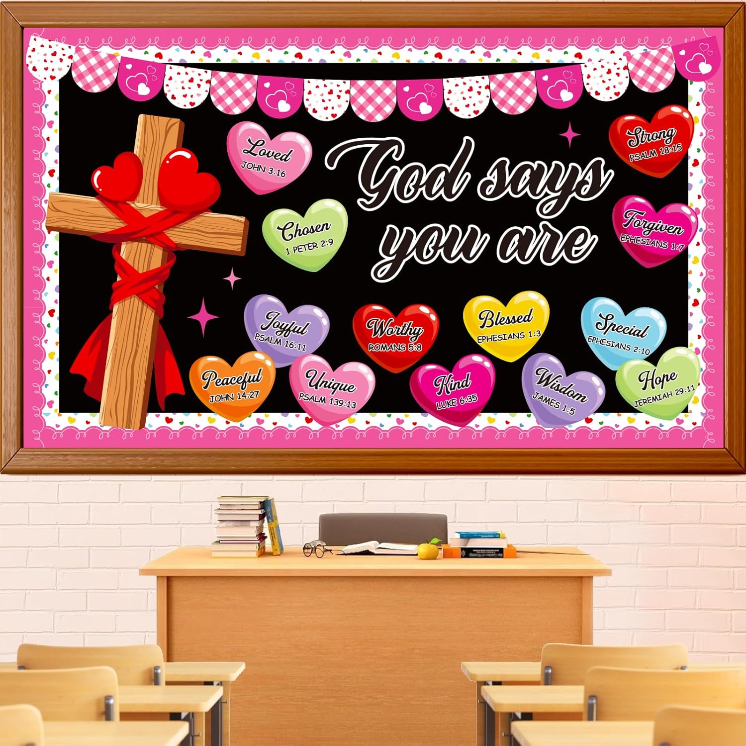 Valentine s Day Religious Bulletin Board Decoration Set, Valentines Day Christian pirational Classroom Decorations Love Hearts Cross Cutouts Church