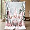 Pink Candy Christmas Gnomes Theme Blanket Lightweight Warm Flannel Blanket Decorative Throw Blanket for Home Decoration