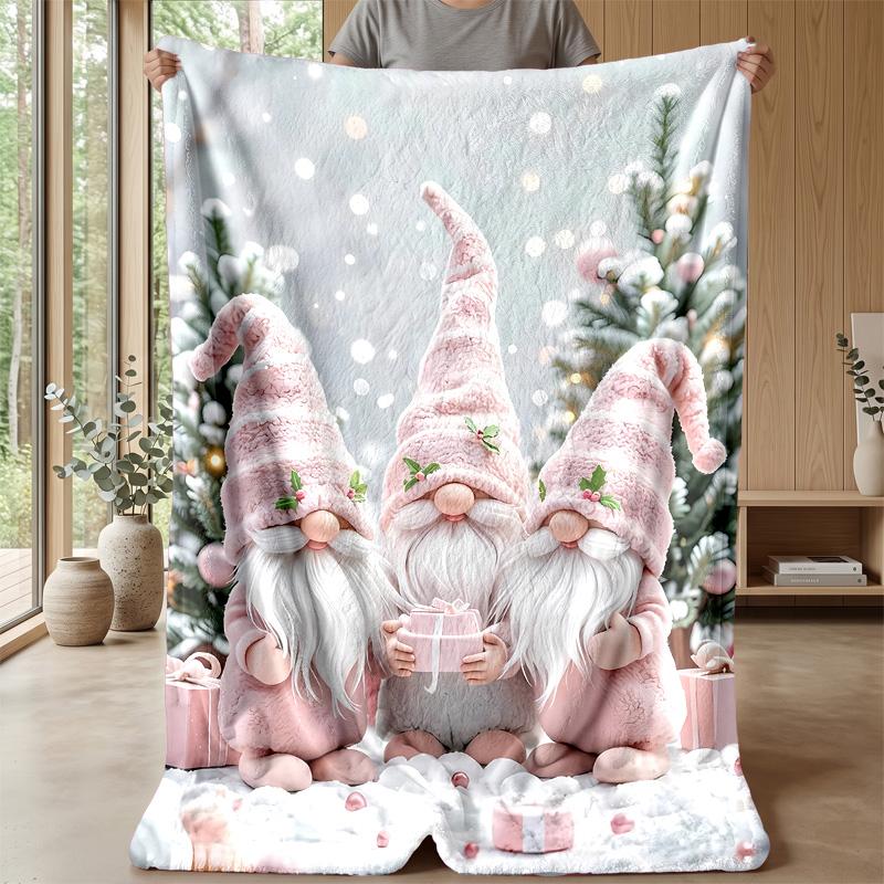 Pink Candy Christmas Gnomes Theme Blanket Lightweight Warm Flannel Blanket Decorative Throw Blanket for Home Decoration