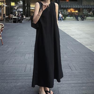 Sleeveless Vest Dress with A High-end Feel, Unique Summer Black Backless Midi Long Skirt for Women