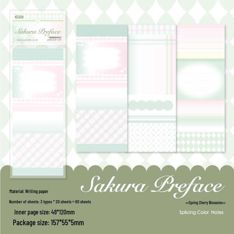 

Sakura Series Tearable Sticky Notes: 60-Sheet Color Blocking with Grid Background
