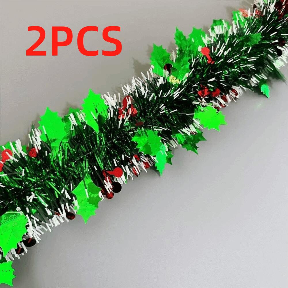 2PCS Reusable 2M Christmas Garland DIY Shiny Tinsel Xmas Tree Ornaments Pendant Prop Adjustable Ribbon Garland Party Decor