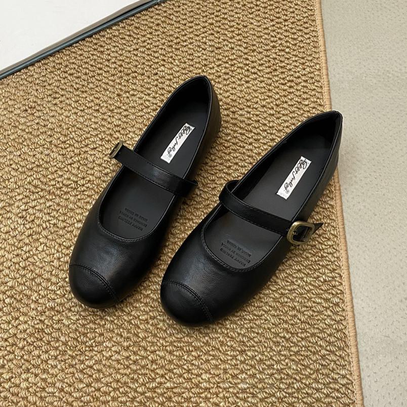 Fashion IPPEUM Mary Janes Flat Shoes Women Ballet Flats 2025 New Black PU Leather Buckle Straps Zapatos de Mujer Ballerina