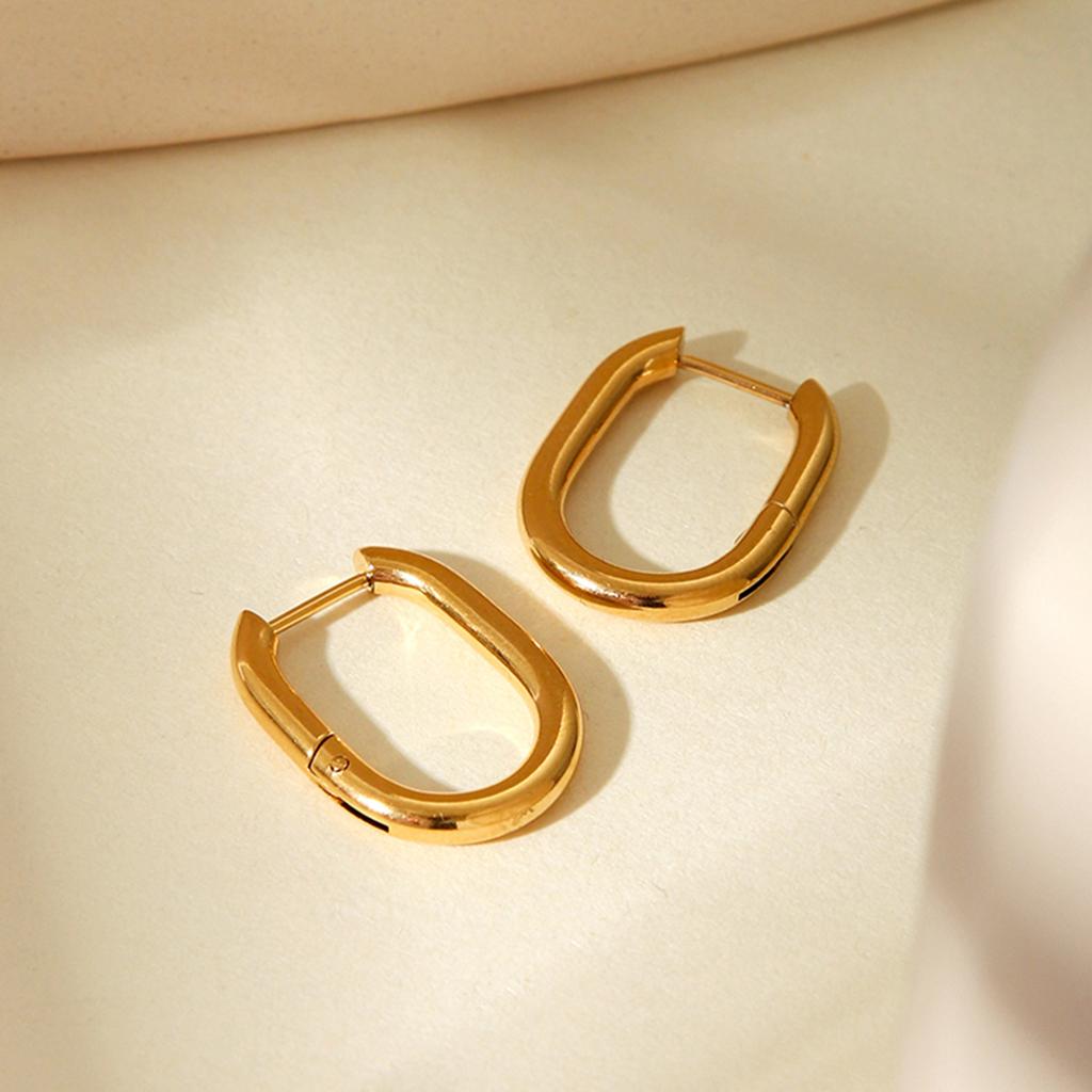 Minimalist geometric gold-plated stainless steel earrings, Ins style cool aesthetic titanium steel ear jewelry, fade-resistant