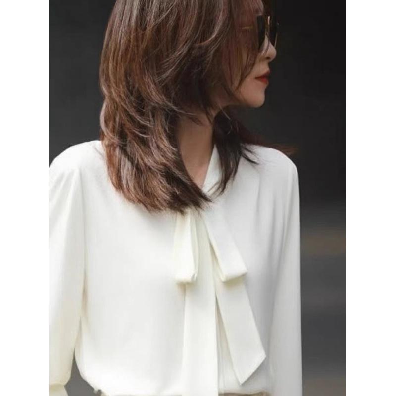 Autumn 2025 French Chic White Ribbon Bow Blouse for Women L белый