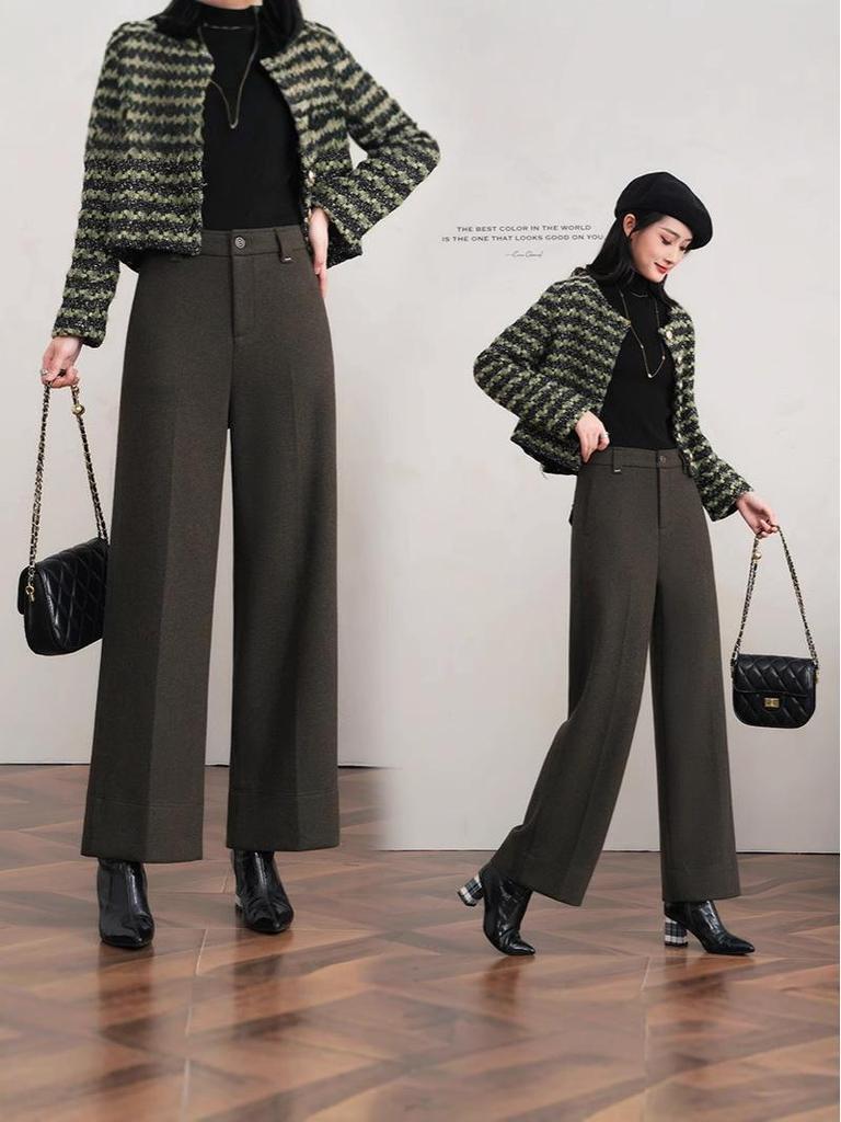 2025 Autumn/Winter Women's Slimming Stylish Wool Wide-Leg Cropped Pants