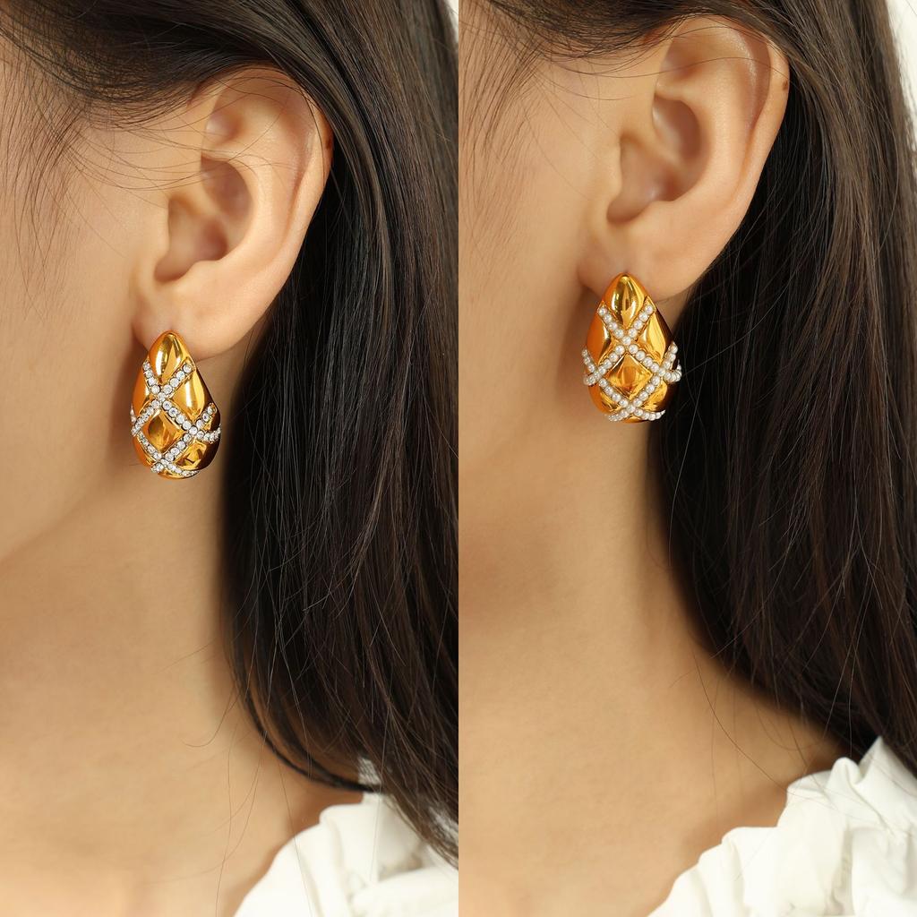 Design Hohl Wassertropfen Voll Diamant Ohrringe Ohrschmuck Titanstahl Vielseitige Ohrringe Damen Vielseitiger Schmuck