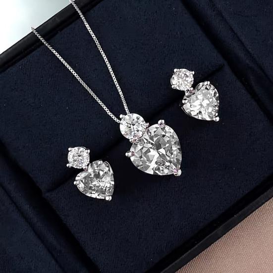 Yousheng Rhinestone Heart Jewelry Set Faux Diamond Necklace And Earrings Set Sparkling Heart Pendant Wedding Jewelry for Bride Bridesmaid Anniversary
