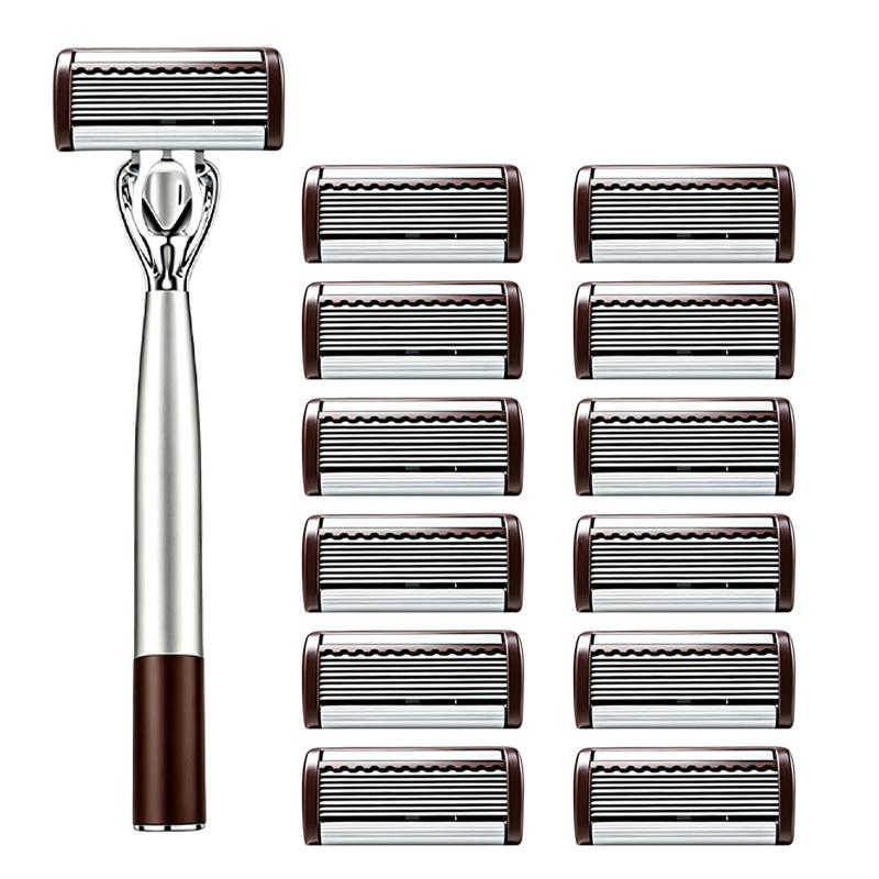 Manual Razor Set for Men, 8-Layer Blade Shaving Head for Face, Beard, Moustache and Travel Use