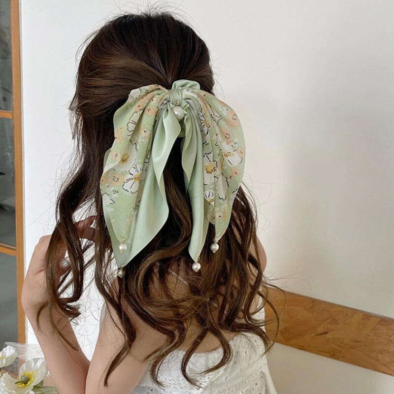 

Шифоновая лента-шарф с жемчужной каплей, повязка на голову Blue