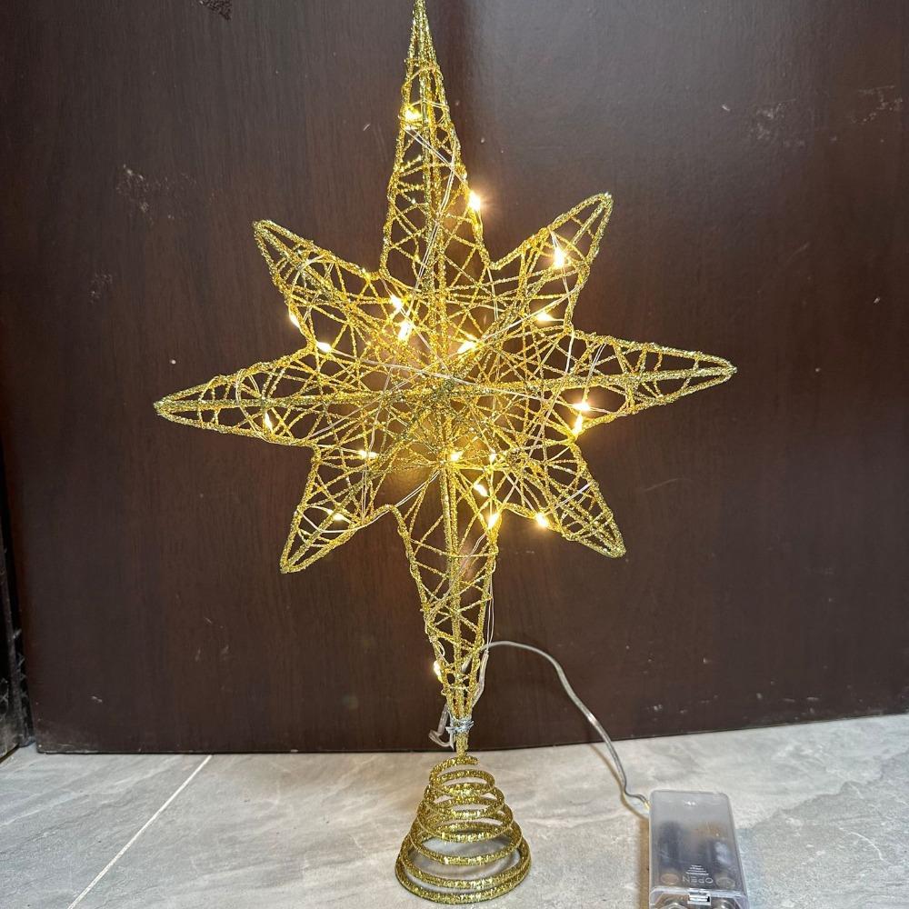 Star Christmas Tree Topper LED Light Lamp Iron Glitter Christmas Tree Decoration Xmas Decoration Party Supplies Light Up Props