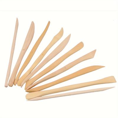 10pcs Wooden Pottery Carving Tools, Thin Limb Clay Sculpture Knives, Uncharged Handcrafted Tools for Pottery Making