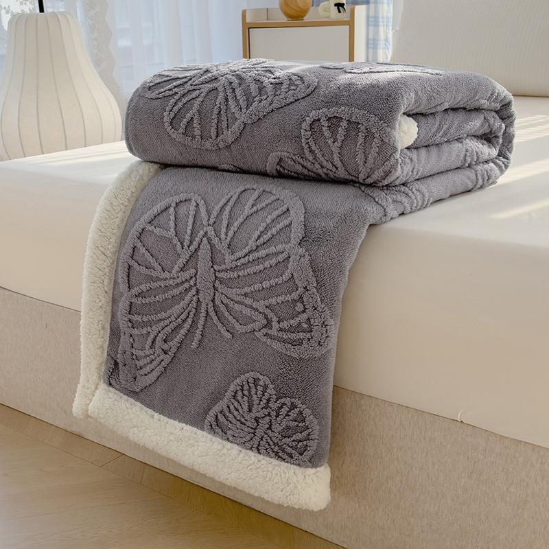 Soft and Comfortable Solid Color Butterfly Jacquard Multi-functional Nap Blanket All Seasons Bedroom Warm Blanket