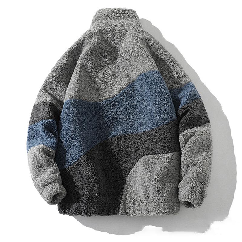 Autumn Winter Boys Warm Plush Color Contrast Panel Zipper Jacket Coat Casual Birthday Party