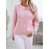 Women's Solid Color Sweater Autumn and Winter Round Neck Pullover Vintage Twist Cable Knit Sweater