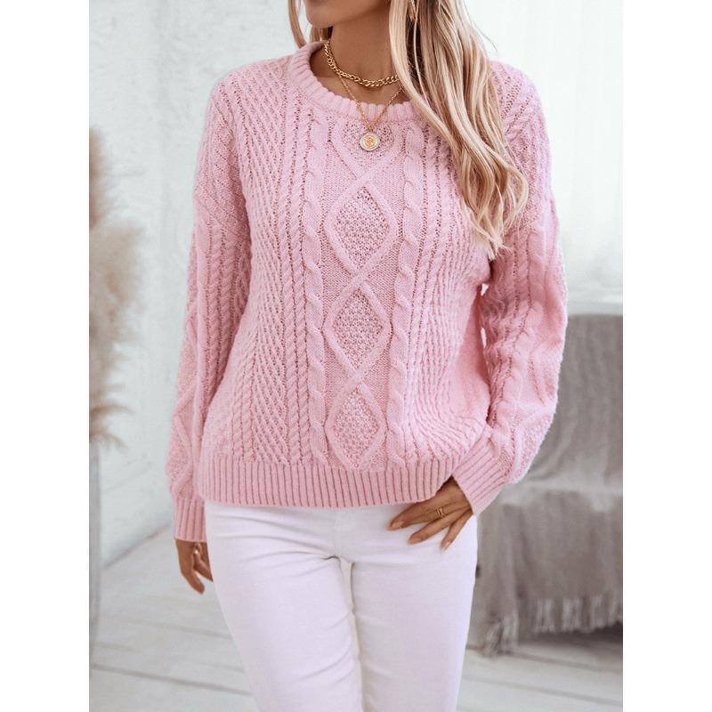 Dámský svetr jednobarevný Podzim a zima Pulovr s kulatým výstřihem Vintage Pletený svetr s copánkovým vzorem
