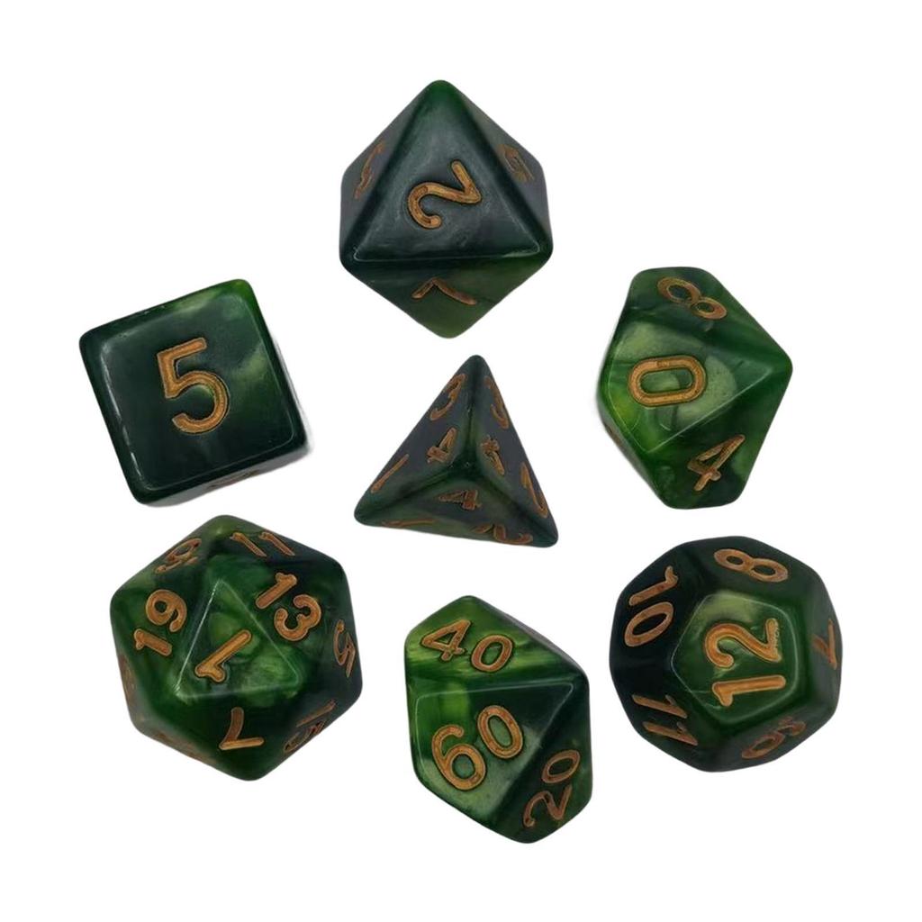 Colorful Set of 7 Polyhedral Dices for Interactive Math Teaching and Bar Table Games