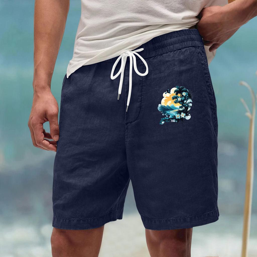Men's Casual Drawstring Waist Shorts with Artistic Print Comfortable Lightweight Quick Dry Summer Beachwear