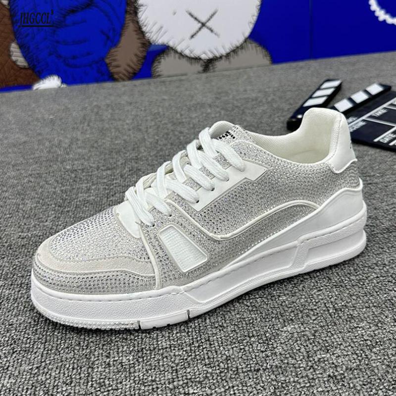 

Модная мужская премиальная повседневная обувь со стразами Мужские модные плоские кроссовки. Роскошная обувь для скейтборда A8 44 белый
