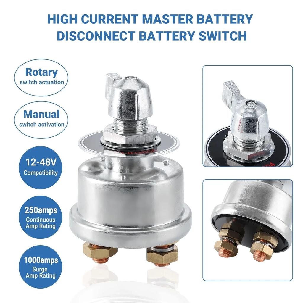 CNSPEED 12V-48V High Current Battery Circuit Breaker 250A Battery Power Cut Isolator Kill Switch With Panel for Car RV Marine
