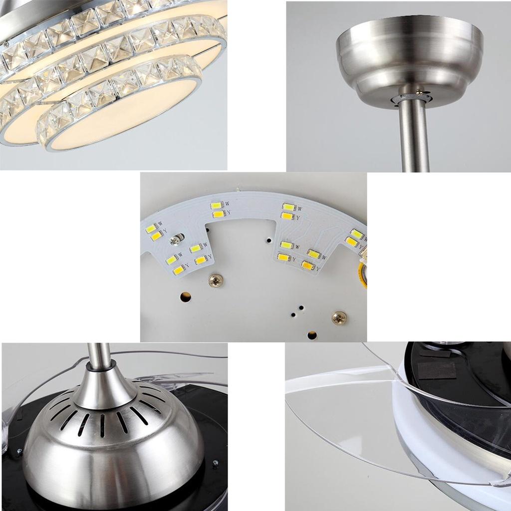 Modern Crystal Ceiling Fan Light 4 Fan Blade 42" Luxury Decorative Bedroom Ceiling Fan Lamp Remote Control Ventilador Fans