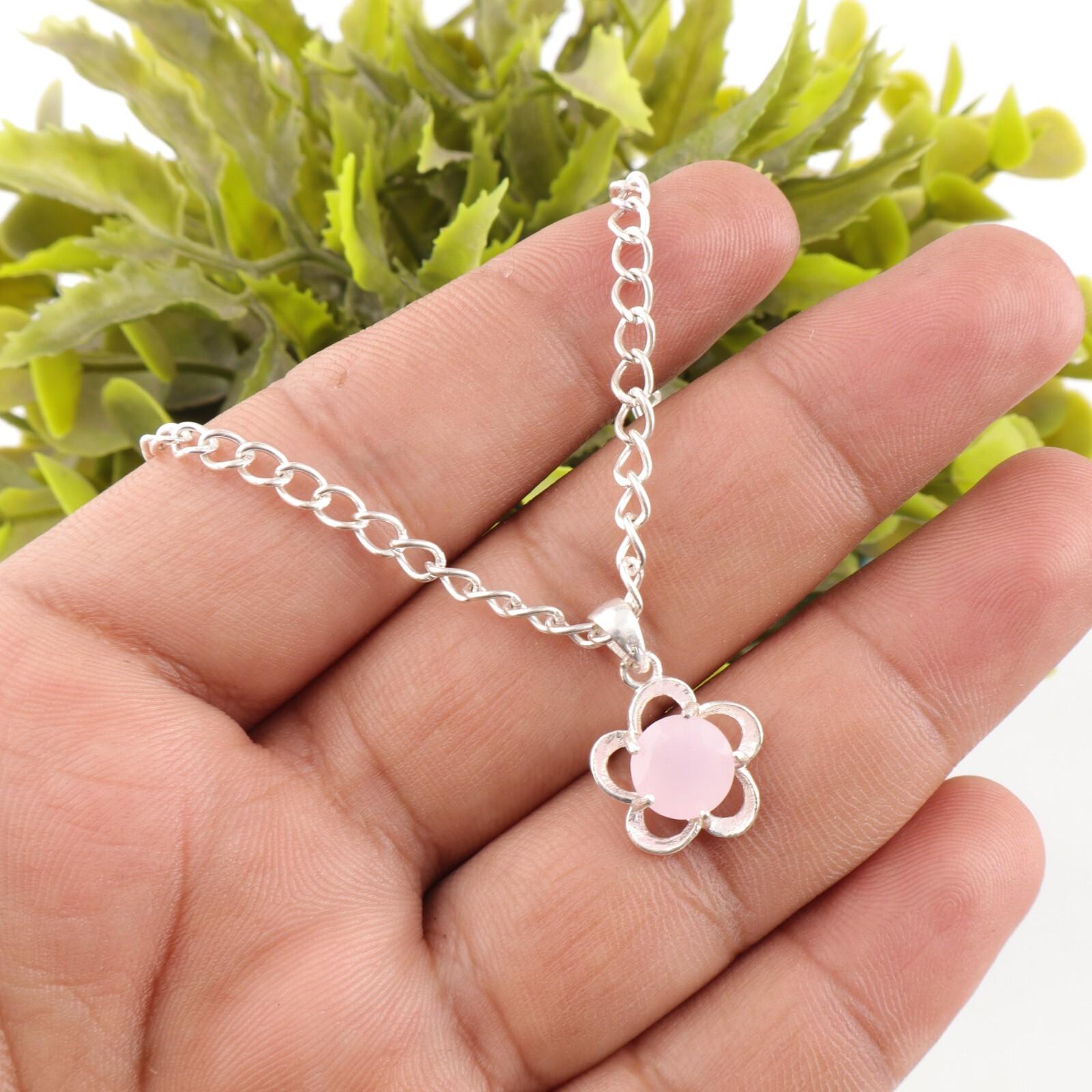 

Розовый халцедон драгоценный камень 925 стерлинговое серебро ювелирная цепочка кулон для женщин подарок CP-27-5