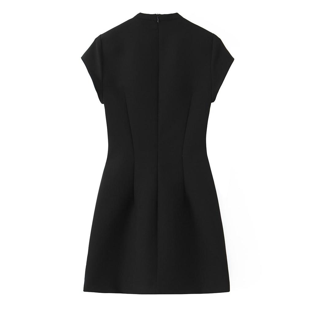 European American Women's Fashion Polka Dot Short Dress with Bow Decoration