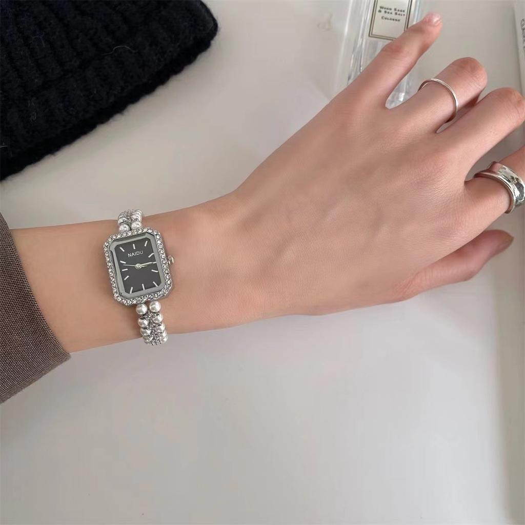 Ceas de Dama Patrat Mecanism Moda Retro Cadran Mic Dama Vintage Sidef Perle Lant Ceas de Mana Quartz Femei Relogio Feminino