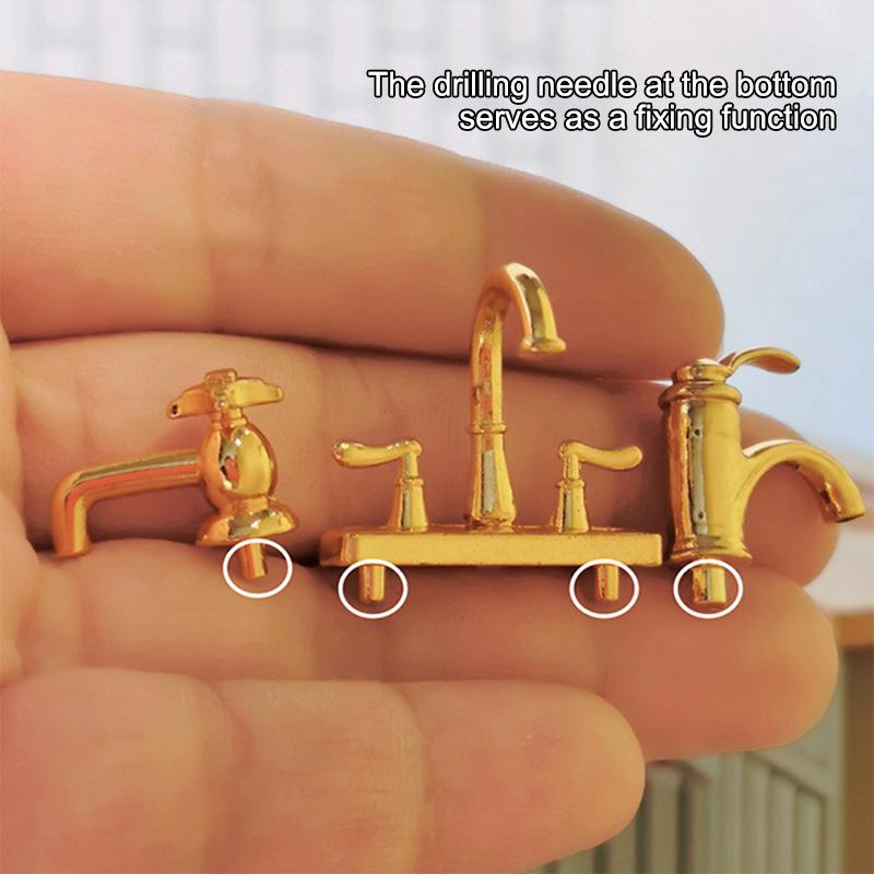 1 Piece Doll Accessories Toys New 1/12 Scale Dollhouse Miniature Simulated Bathroom Golden Mini Faucet Model