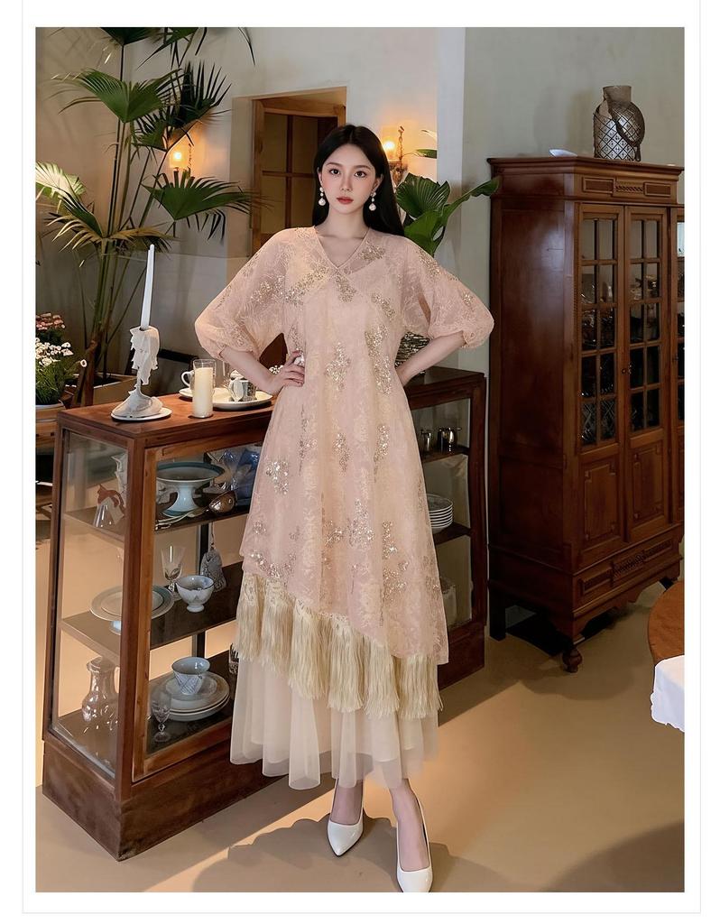 Summer 2026 Elegant Chinese Floral Embroidery Two-Piece Long Dress for Women, Style P0207.